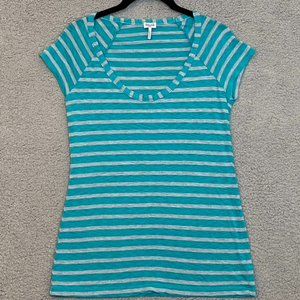 Splendid Soft Semi-Sheer Short Sleeve T-Shirt Striped Aqua/Gray Small